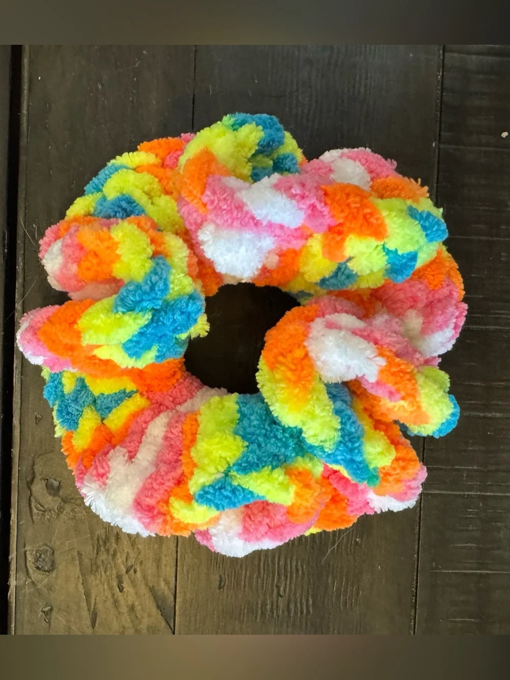 Jumbo Oversized Crocheted Scrunchie For Thick Hair, Neon Rainbow !